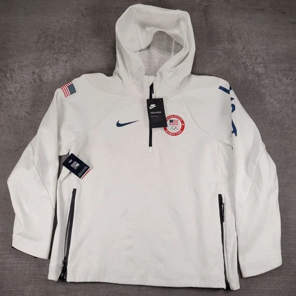Nike Tech Pack Olympic Team USA Hoodie Pullover Jacket White Womens XL New Flaws - Picture 1 of 16